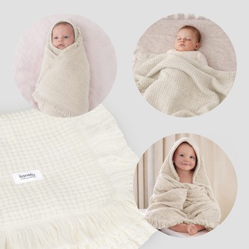 Lionelo Muslin Blanket, niemowlęcy kocyk muślinowy, Natural Cream, 1 szt.