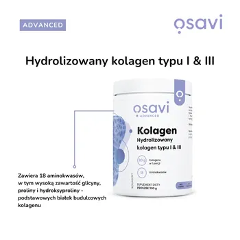 Osavi Kolagen Hydrolizowany typu I & III, proszek, smak wiśnia - truskawka, 660 g