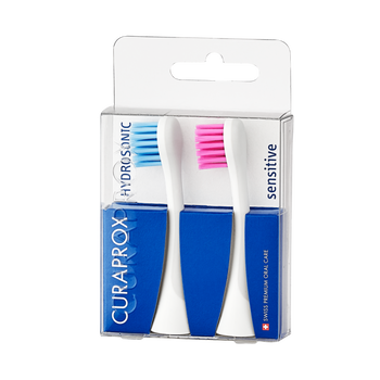 Curaprox Hydrosonic Sensitive Duo, główki szczoteczki sonicznej, niebieska i różowa, 2 szt.