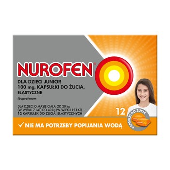 Nurofen dla dzieci Junior, 100 mg, kapsułki do żucia, elastyczne, 12 szt.