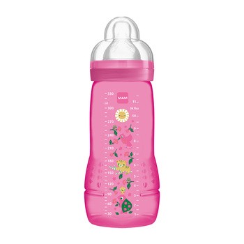 MAM Baby Bottle Pattern, butelka ze smoczkiem, szybki przepływ, różowa, 4 m+, 330 ml