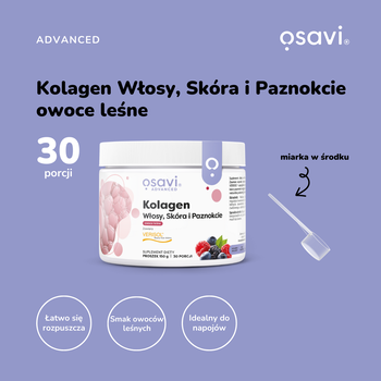 Osavi Kolagen Włosy, Skóra i Paznokcie, proszek, smak owoce leśne,150 g