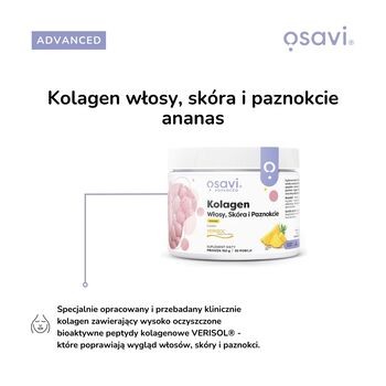 Osavi Kolagen Włosy, Skóra i Paznokcie, proszek, smak ananasowy, 150 g