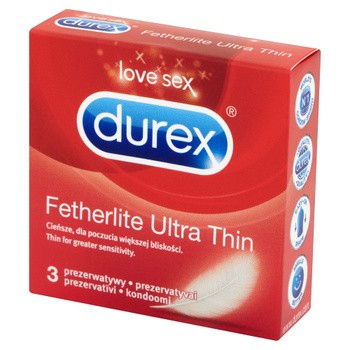 Durex Fetherlite Ultra Thin, prezerwatywy ultracienkie, 3 szt
