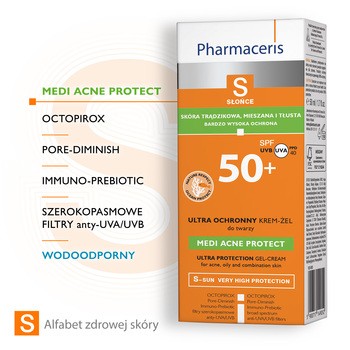 Pharmaceris S Medi Acne Protect, krem ochronny dla skóry trądzikowej, mieszanej i tłustej SPF 50+, 50 ml
