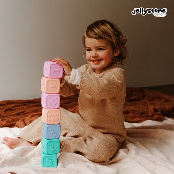 Jellystone Designs, silikonowe kostki edukacyjne, błękitny i miętowy, 2 szt.