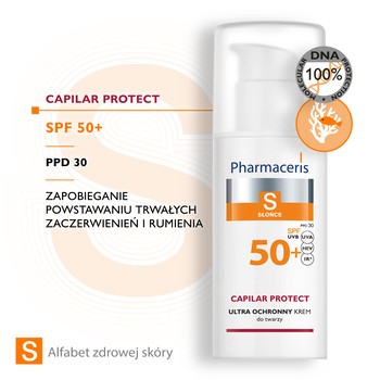 Pharmaceris S Capilar Protect, krem ochronny dla skóry naczynkowej i z trądzikiem różowatym SPF 50+, 50 ml