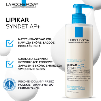 La Roche-Posay Lipikar Syndet AP+, krem myjący wzupełniający poziom lipidów, przeciw podrażnieniom skóry, 200 ml