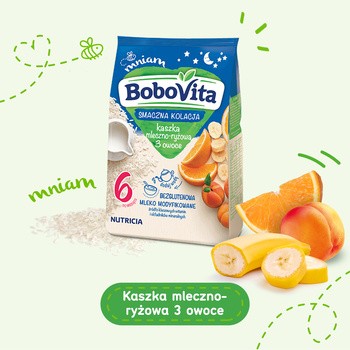 BoboVita, kaszka mleczno-ryżowa 3 owoce, 6 m+, 230 g