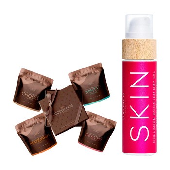 Zestaw Cocosolis, suchy olejek o naturalnym działaniu przeciwstarzeniowym, 110 ml + kawowe peelingi do ciała i twarzy, 4 x 70 g