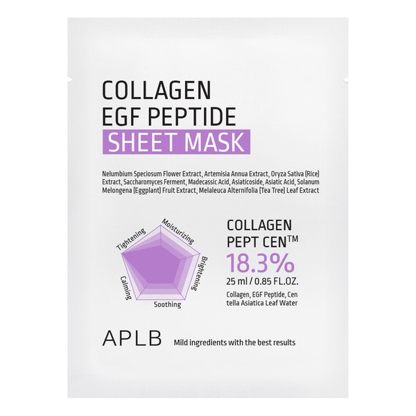 APLB APLB Collagen EGF Peptide Sheet Mask, maska w płachcie do twarzy z kolagenem i peptydami EGF, 25 ml — Składniki i ocena