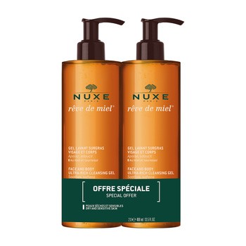 Nuxe Reve de Miel, ultrabogaty żel do mycia twarzy i ciała, 400 ml x 2