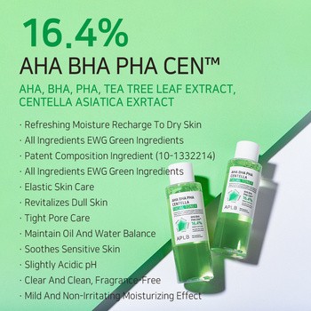 APLB AHA BHA PHA Centella Facial Toner, tonik oczyszczający do twarzy z kwasami i wąkrotą, 160 ml
