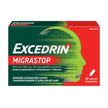 Excedrin MigraStop, 250 mg + 250 mg + 65 mg, tabletki powlekane, 20 szt.