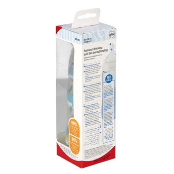 NUK First Choice, butelka 300 ml ze wskaźnikiem temperatury, 0 - 6 m., krokodyle, 1 szt.