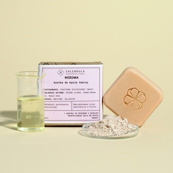 Calendula Modern Self Care, różowa kostka do mycia twarzy, 60 g