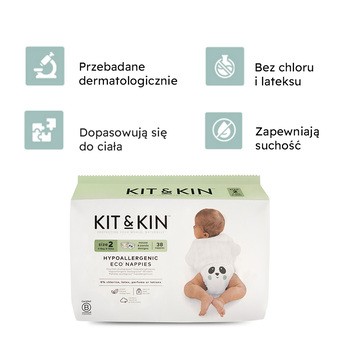 Kit & Kin, pieluszki 2 Midi (4-8 kg), Myszka/Panda, 38 szt.