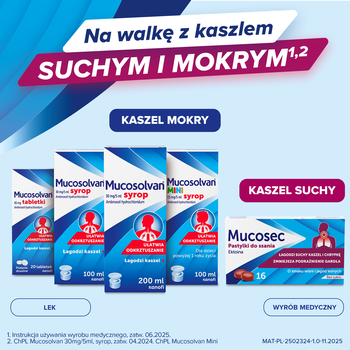 Mucosec, pastylki do ssania na suchy kaszel, wiśnia i owoce leśne, 16 szt.
