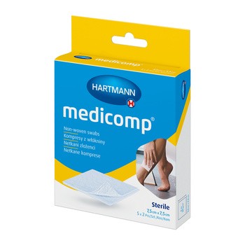 Medicomp, jałowe kompresy z włókniny, 4-warstwowe, 7,5 cm x 7,5 cm, 10 szt.