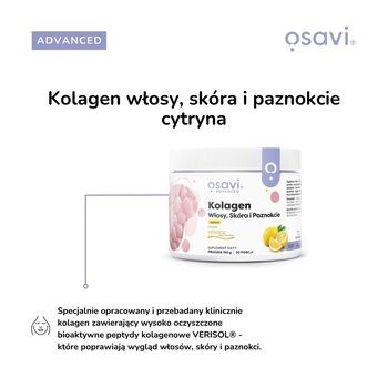 Osavi Kolagen Włosy, Skóra i Paznokcie, proszek, smak cytrynowy, 150 g