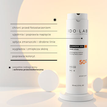 IDO LAB Ilumena Sol, krem przeciwzmarszczkowy i rozświetlający z SPF 50+, 50 ml