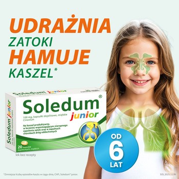 Soledum Junior, 100 mg, kapsułki dojelitowe miękkie, 20 szt.
