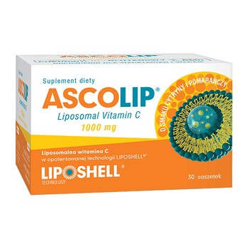 Ascolip Liposomalna witamina C 1000 mg, smak cytrynowy i pomarańczowy, saszetki, 30 szt.