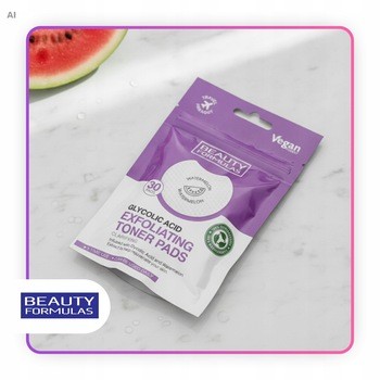 Beauty Formulas, złuszczające płatki z kwasem glikolowym i ekstraktem z arbuza, 30 szt.