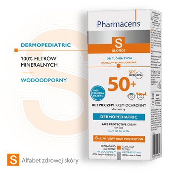 Pharmaceris S, bezpieczny krem ochronny do twarzy od 1. dnia życia, SPF 50+, 50 ml