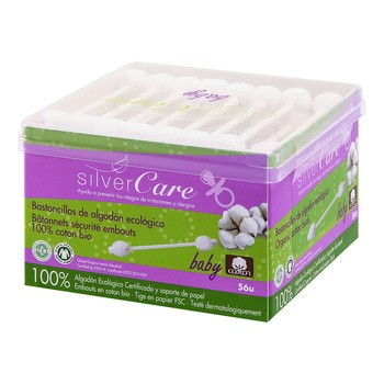 Silver Care, patyczki do uszu z organicznej bawełny dla niemowląt i dzieci, 56 szt.