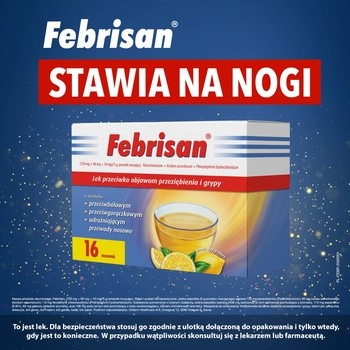 Febrisan, proszek musujący o smaku cytrynowym, 5 g, 16 saszetek
