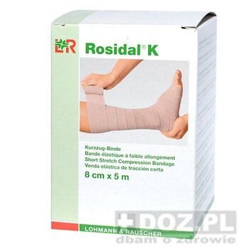 Opaska elastyczna, Rosidal K, mała rozciągliwość, 5 m x 8 cm, 1 szt