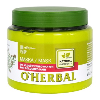O`Herbal, maska do włosów farbowanych, ekstrakt z tymianku, 500 ml