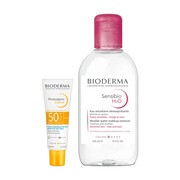 Zestaw Bioderma, Photoderm Creme, krem do skóry suchej, SPF 50+, 40 ml + Sensibio H2O, woda micelarna do oczyszczania i demakijażu skóry wrażliwej, 250 ml https://azcdn.doz.pl/image/d/product/f8eeddad-scale-180x180.png