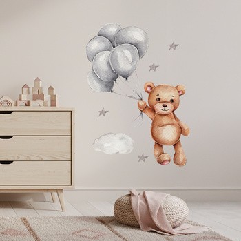 Sipo, Naklejki na ścianę dla dzieci, Miś z balonikami, 1 szt.