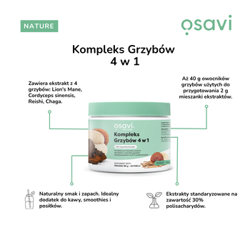 Osavi Kompleks Grzybów 4 w 1, proszek, 180 g