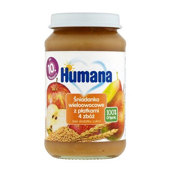 Humana 100% Organic, śniadanko wieloowocowe z płatkami 4 zbóż, 190 g