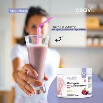 Osavi Kolagen Włosy, Skóra i Paznokcie, proszek, smak wiśniowy, 150 g