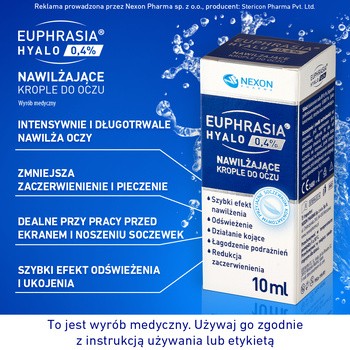 Nexon Pharma Euphrasia Hyalo 0,4%, nawilżające krople do oczu, 10 ml
