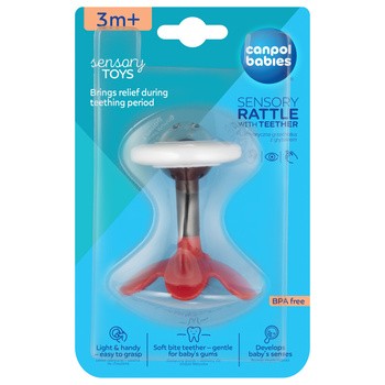 Canpol Babies, sensoryczna grzechotka z gryzakiem, czerwona, 1 szt.