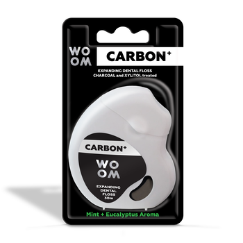 WOOM Carbon+, pęczniejąca nić dentystyczna z węglem aktywnym, 30 m