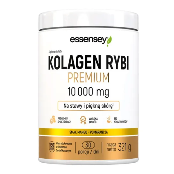 Рыбий коллаген Essensey Premium 10000 мг, для суставов и кожи, порошок, манго-апельсин, 321 г
