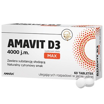 Amavit D3 Max 4000 j.m., tabletki ulegające rozpadowi w jamie ustnej, 60 szt.