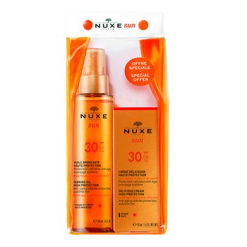 Zestaw Promocyjny Nuxe Sun, olejek brązujący, SPF 30, 150 ml + krem do opalania twarzy, SPF 30, 50 ml GRATIS