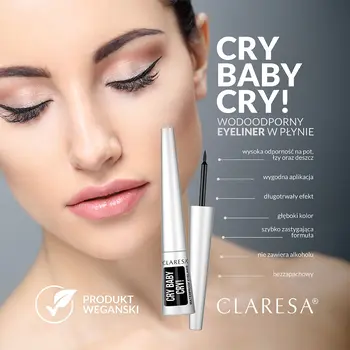 Claresa Cry Baby Cry!, wodoodporny eyeliner w płynie, 4 g