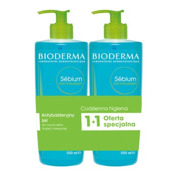 Zestaw Promocyjny Bioderma Sebium Gel Moussant, antybakteryjny żel do mycia twarzy, 500 ml x 2 szt.