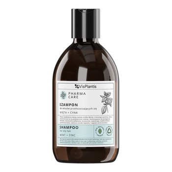 Vis Plantis Pharma Care, szampon do włosów przetłuszczających się, mięta + cynk, 500 ml