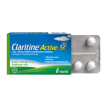 Claritine Active, 5 mg + 120 mg, tabletki o przedłużonym uwalnianiu, 6 szt.