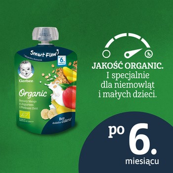 Gerber Organic, mus banan mango jogurt płatki zbóż, 6 m+, 90 g