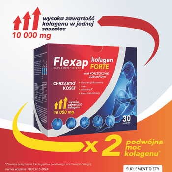Flexap kolagen Forte, saszetki z proszkiem, smak porzeczkowo - żurawinowy, 30 szt.